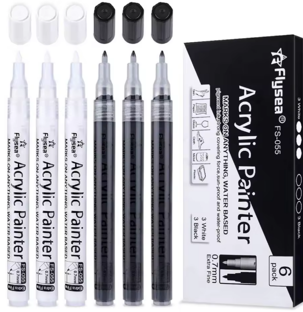 Макркеры акриловые Flysea в наборе 6шт (цвет черный и белый)