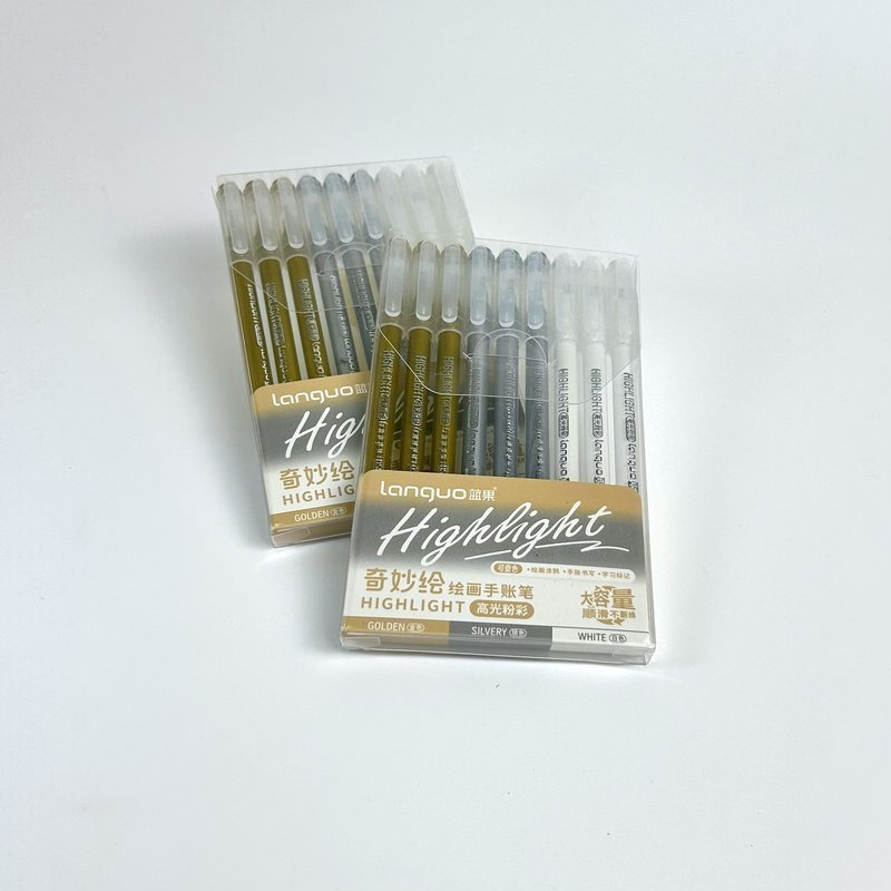 Набор гелевых ручек Languo, серия Highliught(золото,серебро,белый), 0.6 мм. (9шт. )